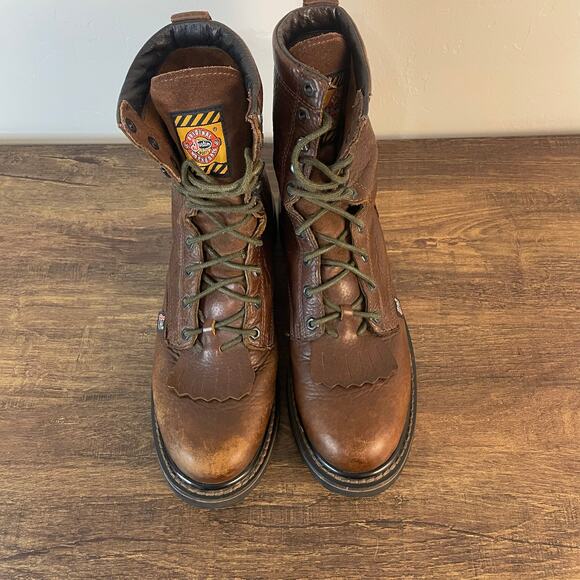 Justin Original Workboots WK920 Men’s 10.5D Brown Leather Lace Up Work Boots - Picture 3 of 14